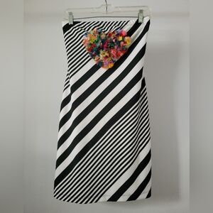 Katrin Leblond Mini Tube Dress Black White Stripes Textured Heart Built-In Bra S